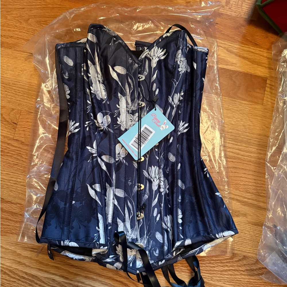 Floral Corset Top - Navy and White